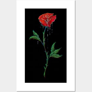 Red Rose With Dripping Ink Posters and Art